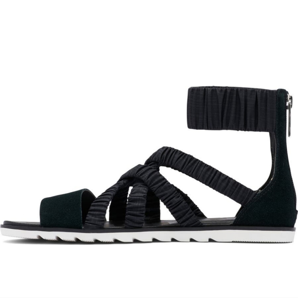 Sorel Black Strappy Elastic Ankle Sandals - Picture 3 of 9